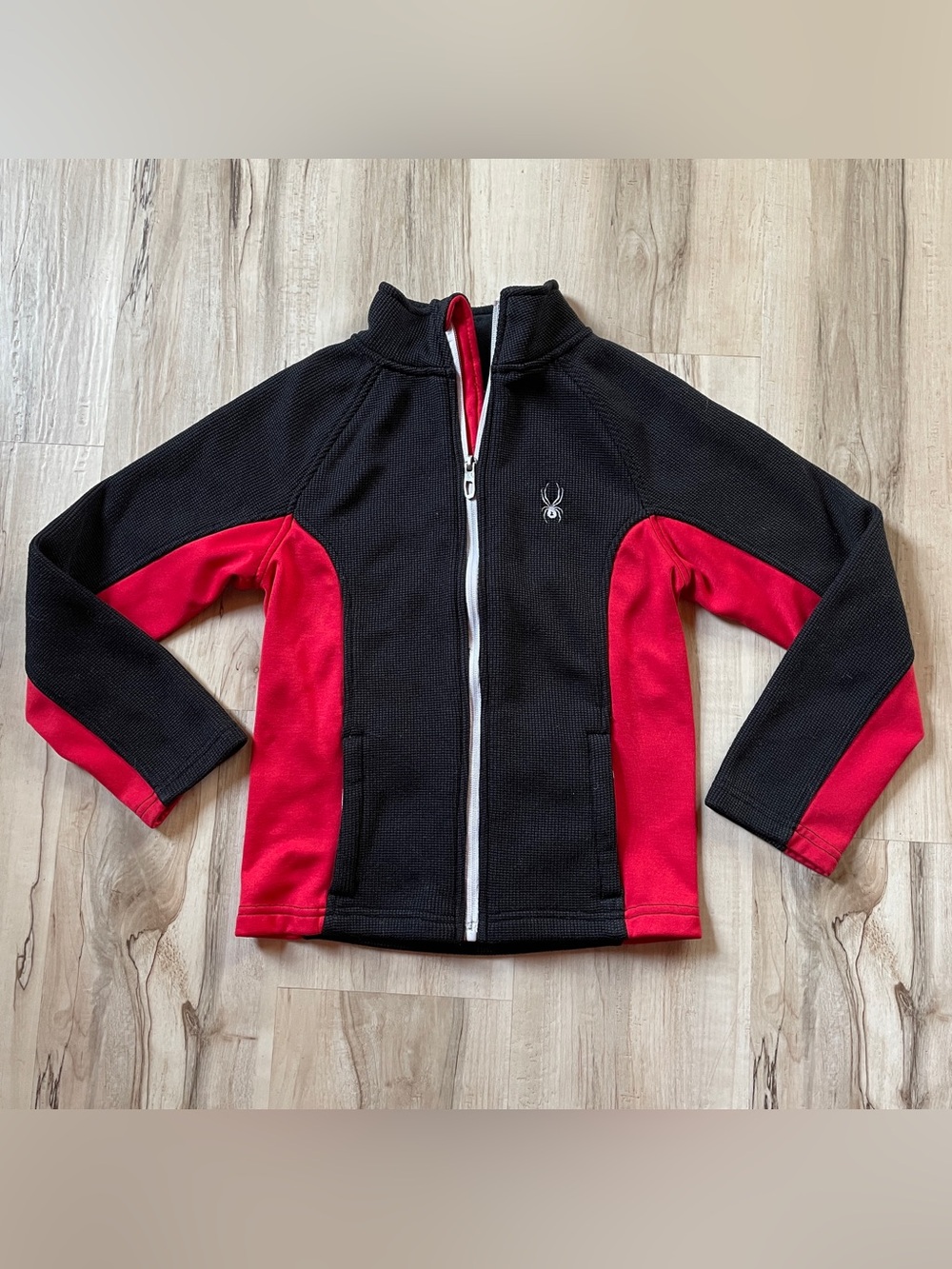 Spyder Boys Black with Red Panel Athletic Zip Jacket size 8